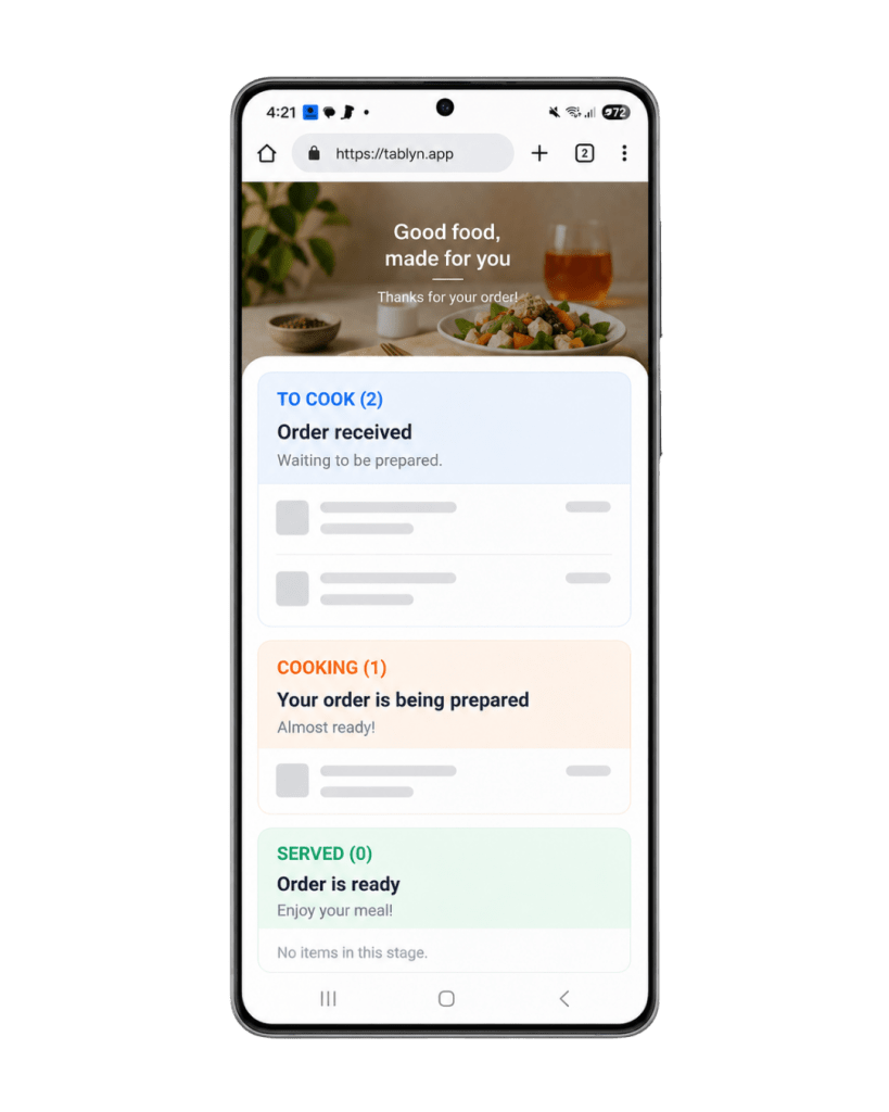Tablyn POS Features - Kitchen Display System