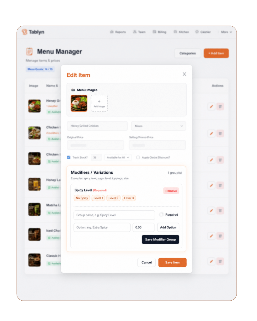 Tablyn App POS Features